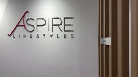 ป้าย ASPIRE LIFESTYLES ข้างทางเข้า